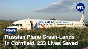 A Russian Airline plane crash landed in a cornfield