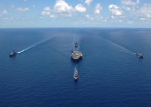 The mother ship surrounded by attack warships